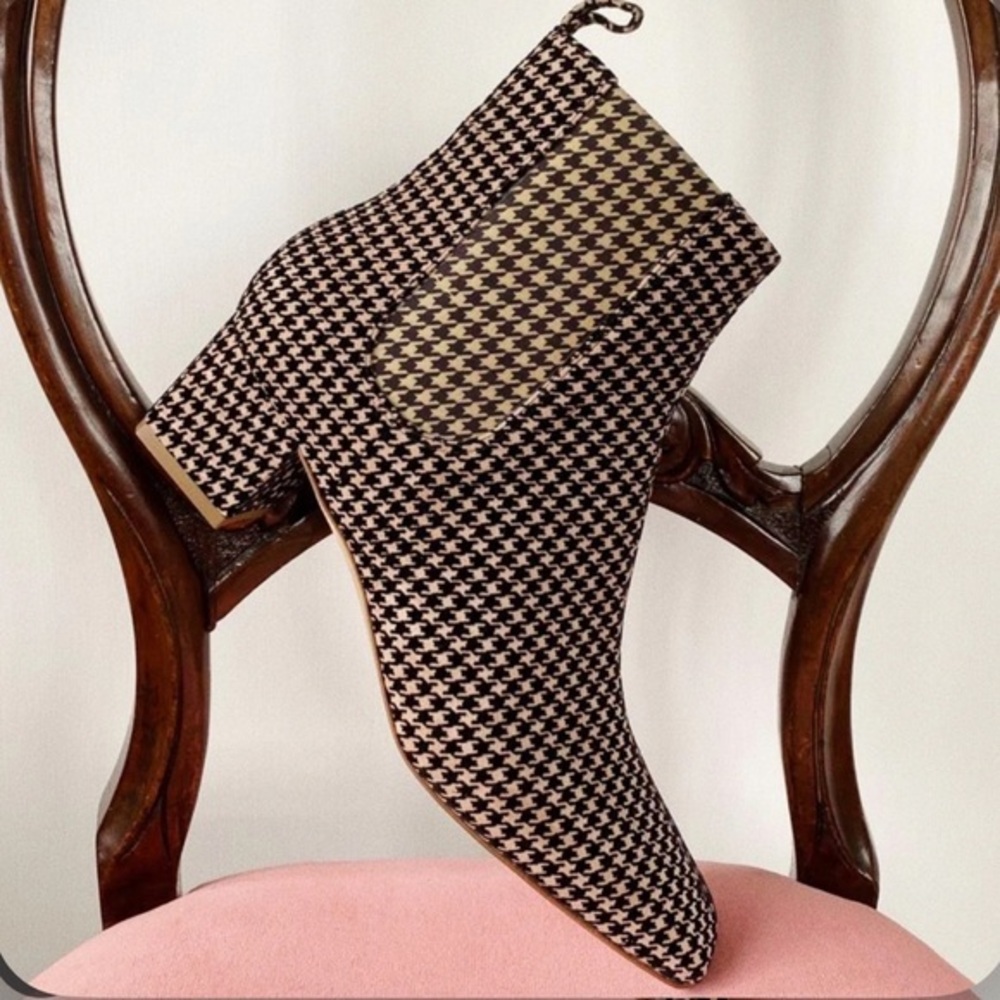 Rupert Sanderson London Houndstooth Velvet Leather Boots 38